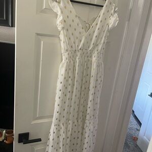 White Dress with Gold Polka Dots